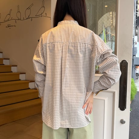 UPHORICA　コットンチェックスタンドカラーシャツ