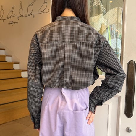 UPHORICA　コットンチェックスタンドカラーシャツ