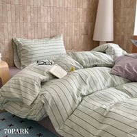 #グリーン パープル ミックス ストライプ 綿 100% 布団カバーセット 全2サイズ ベッドカバー オールシーズン