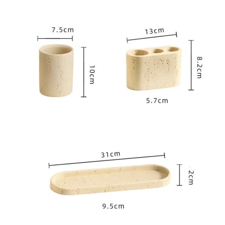 #4点セット トラバーチン風 歯ブラシ スタンド セット 全2色 カップ トレイ アメニティ 収納