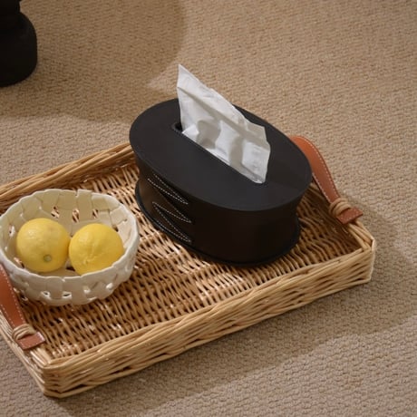 #シェーカーボックス風 レザー オーバル型 ティッシュケース  全2色
