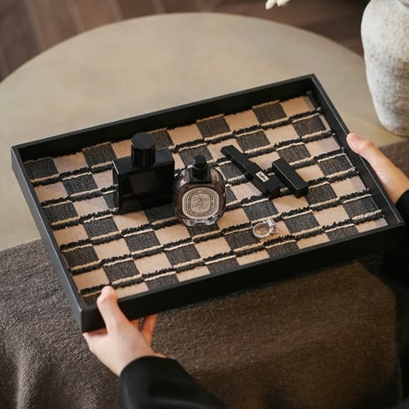 #ブロック パターン 長方形 大判 レザー トレイ 全2色 アクセサリートレイ 収納