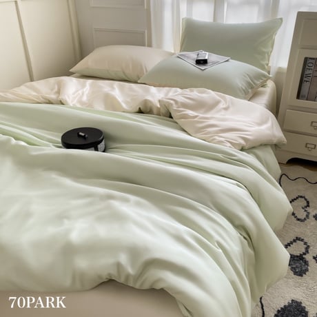 #ひんやり 冷感 グリーン ツートーン  アイスシルク 無地 布団カバーセット 全2サイズ ベッドカバー