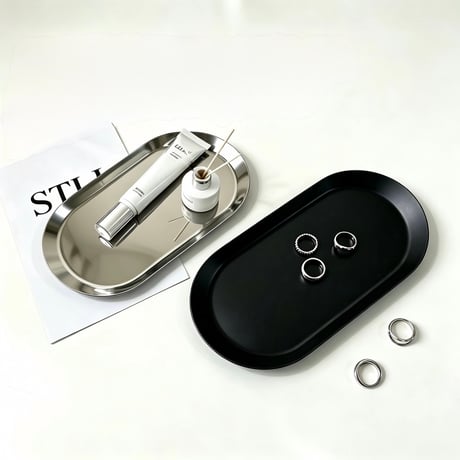 #ステンレス オーバル型 大判 シンプル アクセサリー トレイ 全2色 収納
