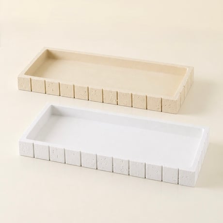 #トラバーチン風 長方形 ロング アクセサリー トレイ 全2色 収納 洗面台