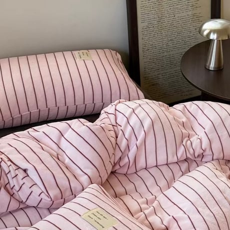 #厚手 ミルクフリース ピンク ブラウン ストライプ 冬用 布団カバーセット 全2サイズ