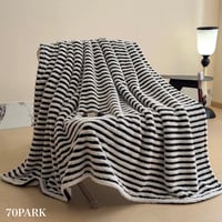 #ストライプ柄 モノトーン ブランケット  150×200 シングル 毛布