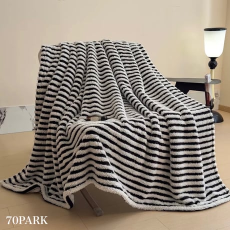 #ストライプ柄 モノトーン ブランケット  150×200 シングル 毛布