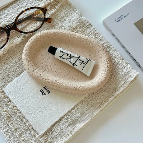 #オーバル型 ストーン調 トレイ 全2サイズ プレート  アクセサリートレイ ベージュ
