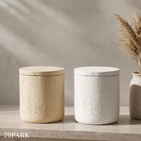 #蓋付き トラバーチン風 小物入れ 全2色  収納 アメニティ ブラシスタンド