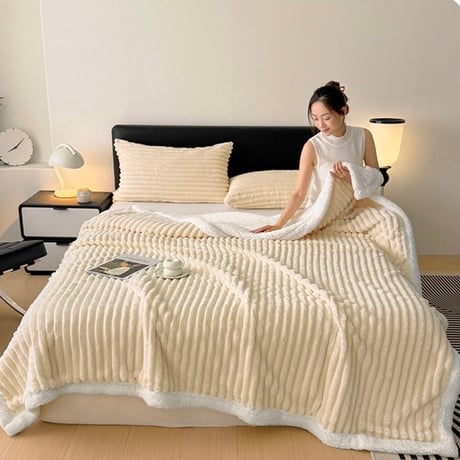 #厚手 ストライプ ポコポコ ブランケット  全3色 150×200 シングル 毛布