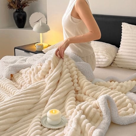 #厚手 ストライプ ポコポコ ブランケット  全3色 150×200 シングル 毛布