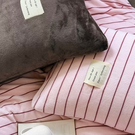 #厚手 ミルクフリース ピンク ブラウン ストライプ 冬用 布団カバーセット 全2サイズ