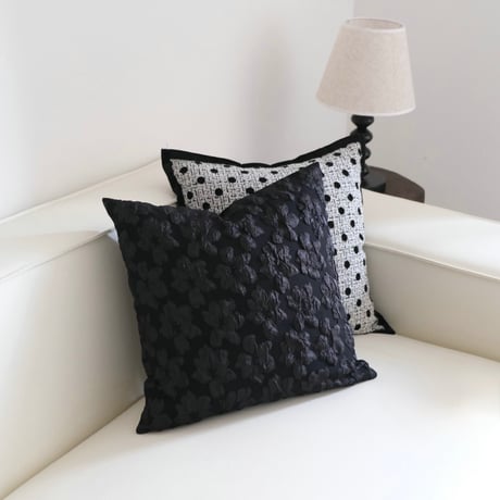 #ドット フラワー パターン モノトーン クッションカバー 全2種 45×45
