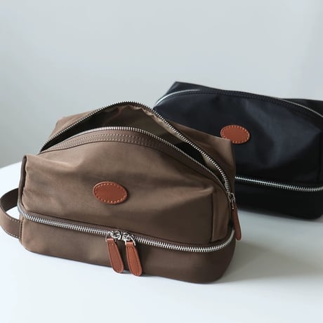 #二層 ナイロン コスメ 収納 ポーチ 全5色 トラベルポーチ 撥水