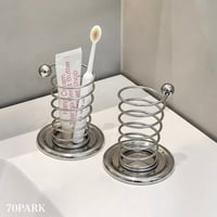 #受け皿付き ステンレス スプリング ブラシスタンド 全2色 ペン立て