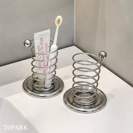 #受け皿付き ステンレス スプリング ブラシスタンド 全2色 ペン立て