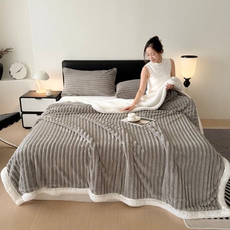 #厚手 ストライプ ポコポコ ブランケット  全3色 150×200 シングル 毛布