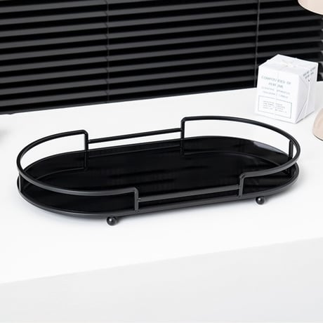 #ブラック アイアン アクリル オーバル型 トレイ 全3サイズ 香水収納 コスメ収納 鏡面