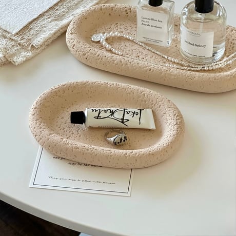 #オーバル型 ストーン調 トレイ 全2サイズ プレート  アクセサリートレイ ベージュ