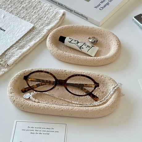 #オーバル型 ストーン調 トレイ 全2サイズ プレート  アクセサリートレイ ベージュ