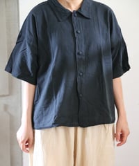 ヂェン先生の日常着 | くるみボタンブラウス 半袖（墨黒）【薄地】