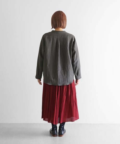 HUIS |オールドレピア天日干しラミーリネンノーカラーシャツジャケット（チャコールグレー）【ユニセックス】010