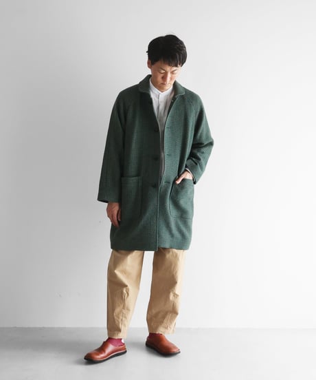 HUIS | “HUIS×尾州”ウールドットツイードミドルコート（グリーン）【ユニセックス】316