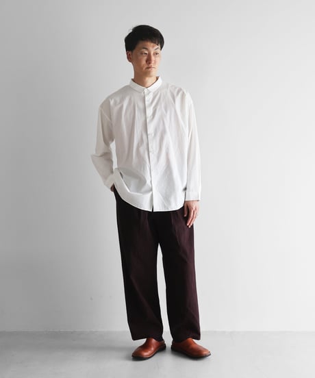 HUIS | やわらかシーチングコットンワイドパンツ（ボルドーブラウンストライプ）【ユニセックス】504