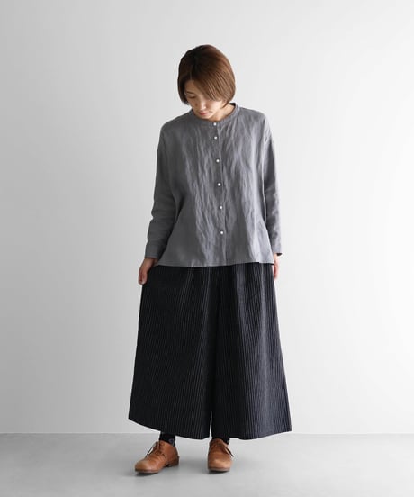 HUIS |やわらかシーチングコットンスカートパンツ（ブラックストライプ）【ユニセックス】505