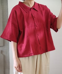 ヂェン先生の日常着 | くるみボタンブラウス 半袖（紅）【薄地】