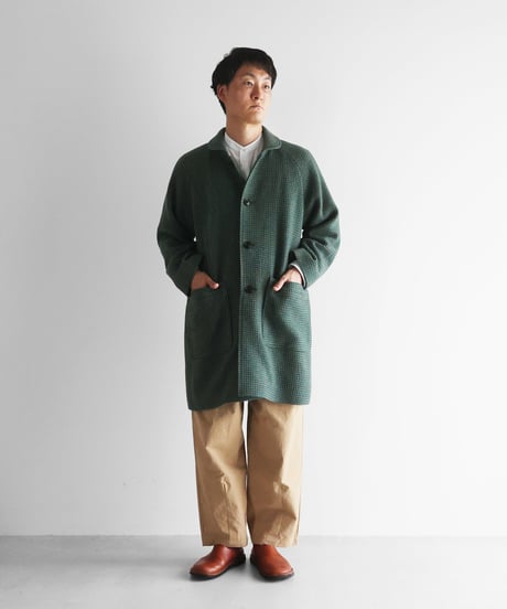 HUIS | “HUIS×尾州”ウールドットツイードミドルコート（グリーン）【ユニセックス】316