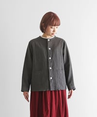 HUIS |オールドレピア天日干しラミーリネンノーカラーシャツジャケット（チャコールグレー）【ユニセックス】010