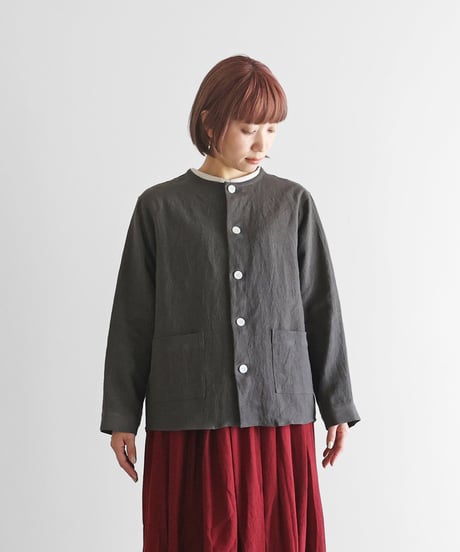 HUIS |オールドレピア天日干しラミーリネンノーカラーシャツジャケット（チャコールグレー）【ユニセックス】010
