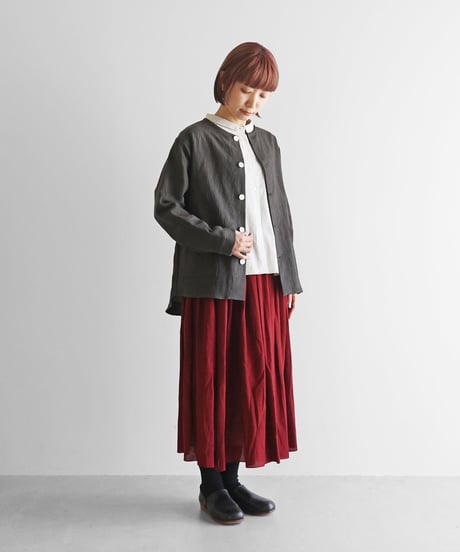 HUIS |オールドレピア天日干しラミーリネンノーカラーシャツジャケット（チャコールグレー）【ユニセックス】010