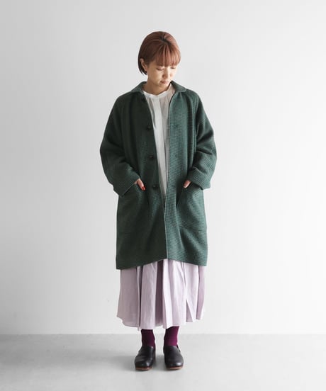 HUIS | “HUIS×尾州”ウールドットツイードミドルコート（グリーン）【ユニセックス】316