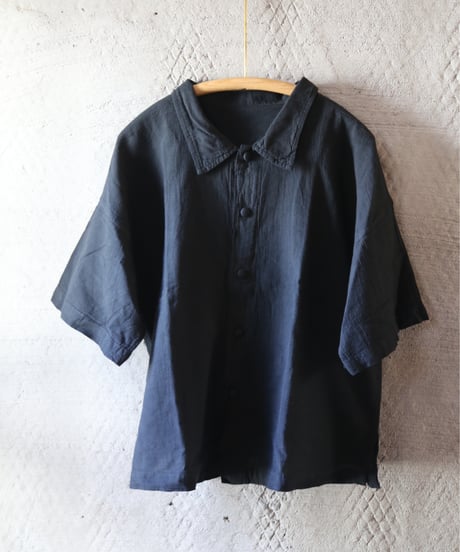 ヂェン先生の日常着 | くるみボタンブラウス 半袖（墨黒）【薄地】