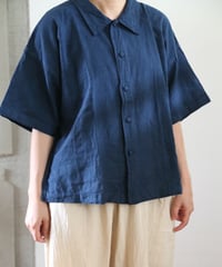 ヂェン先生の日常着 | くるみボタンブラウス 半袖（紺）【薄地】