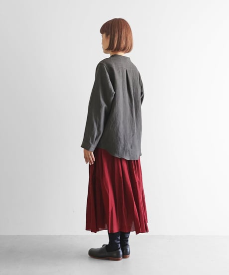 HUIS |オールドレピア天日干しラミーリネンノーカラーシャツジャケット（チャコールグレー）【ユニセックス】010