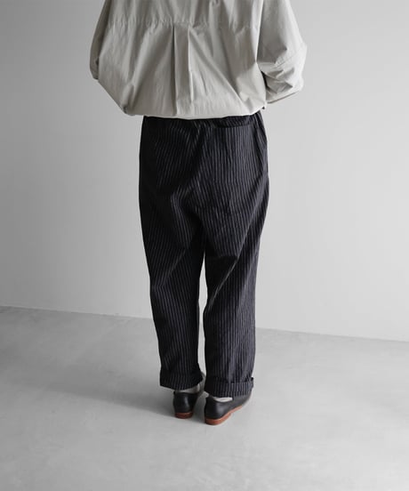 HUIS | やわらかシーチングコットンワイドパンツ（ブラックストライプ）【ユニセックス】504