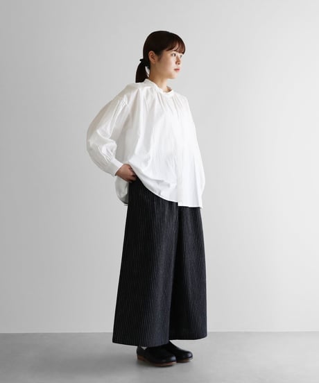 HUIS |やわらかシーチングコットンスカートパンツ（ブラックストライプ）【ユニセックス】505