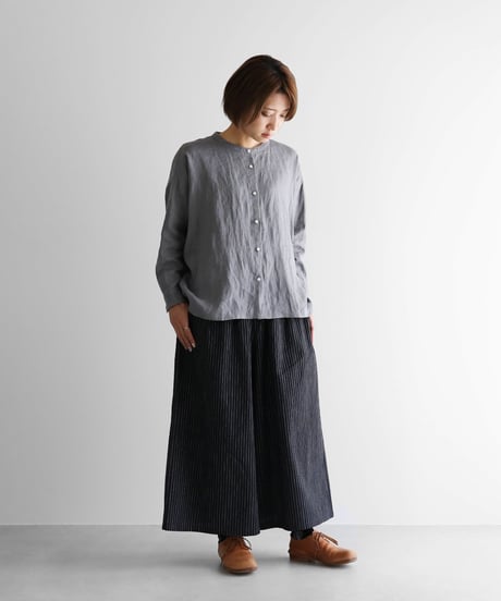 HUIS |やわらかシーチングコットンスカートパンツ（ブラックストライプ）【ユニセックス】505