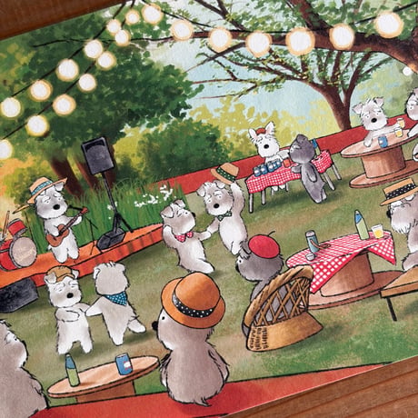 夏のはじまり（夏至の日）音楽を楽しみまシュナ（６月）シュナ夫婦フランスへ移住する編12ヶ月シリーズポストカード　 kyotobunguya x ikemotto　オリジナルポストカード