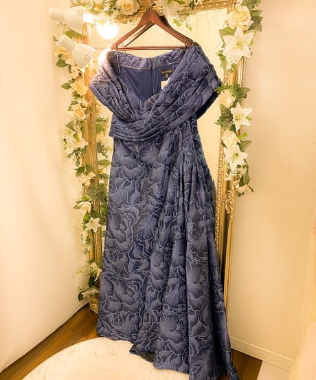 TADASHI SHOJI ショールデザイン ジャカードドレス　ライトネイビー　4L-5Lサイズ