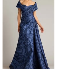 TADASHI SHOJI ショールデザイン ジャカードドレス　ライトネイビー　4L-5Lサイズ
