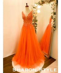 JOVANI Vネック レース ボールガウンドレス　サンオレンジ　Mサイズ