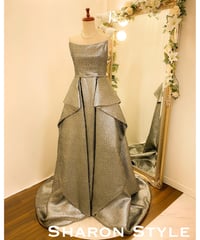 JOVANI オーバースカート 2wayストラップ ジャカードドレス　シルバー　Mサイズ