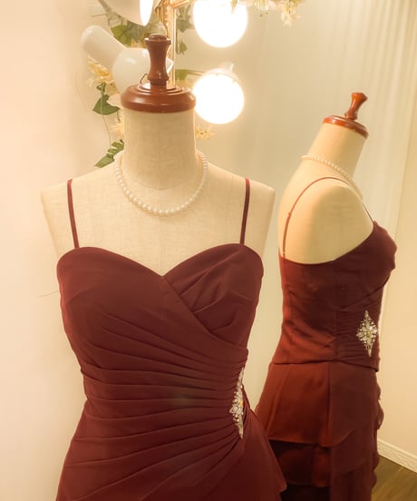 ペタルスタイル ラッフルドレス（ボレロ付き）　ダークレッド　Mサイズ