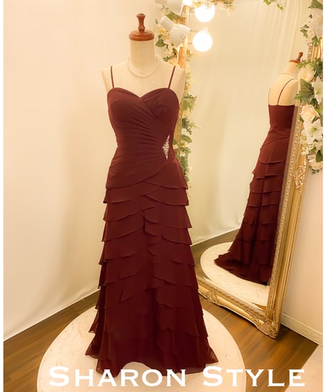 ペタルスタイル ラッフルドレス（ボレロ付き）　ダークレッド　Mサイズ