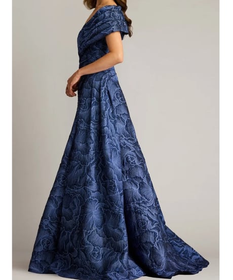 TADASHI SHOJI ショールデザイン ジャカードドレス　ライトネイビー　4L-5Lサイズ
